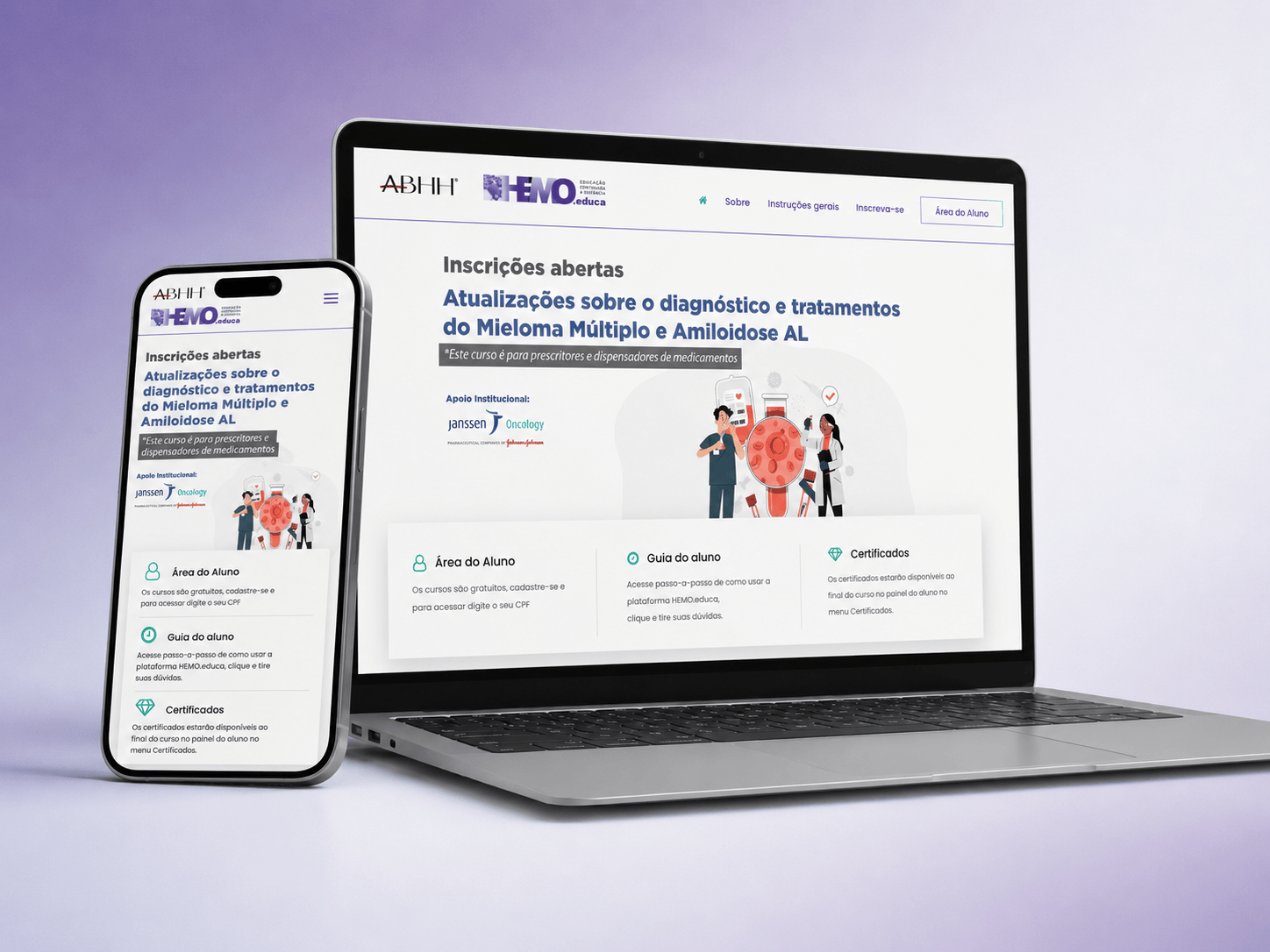 Mockup responsivo da plataforma Hemo Educa